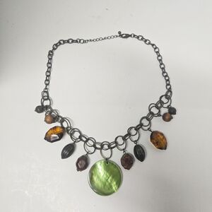 Boho Chic Green And Amber Charm Necklace